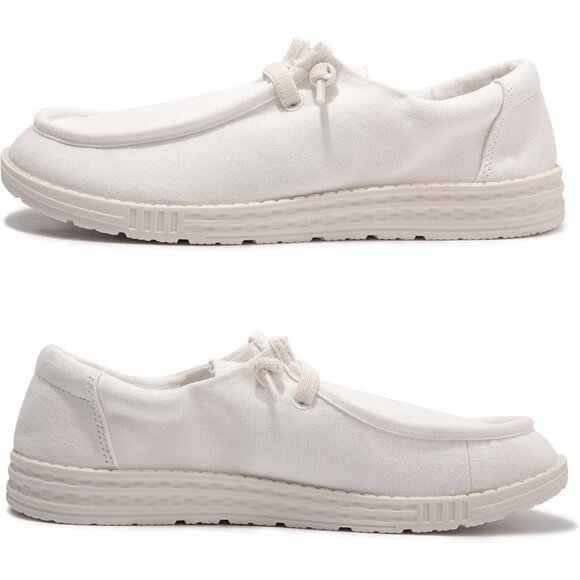 Women's V-White Fashion Casual Walking Canvas Low Top Flats  Sneakers Shoes - Picture 2 of 5